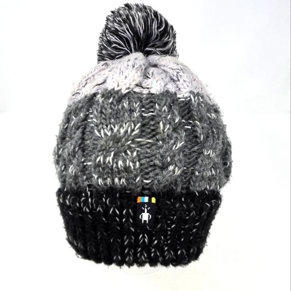 SMARTWOOL GREY BLACK OMBRE POM POM BEANIE MERINO WOOL BLEND WOMEN OS KNITWEAR - Picture 1 of 13